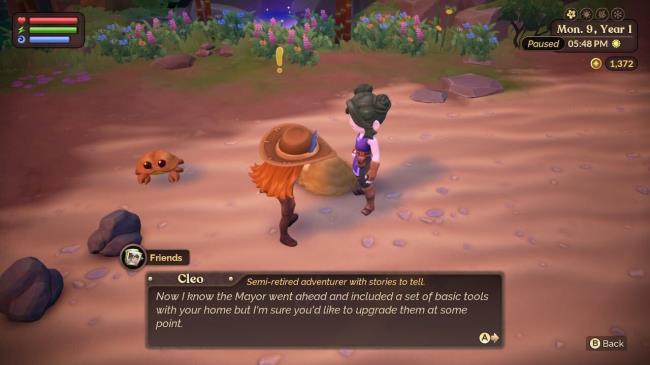 cleo asking the farmer at the beach to upgrade their tools fae farm mining